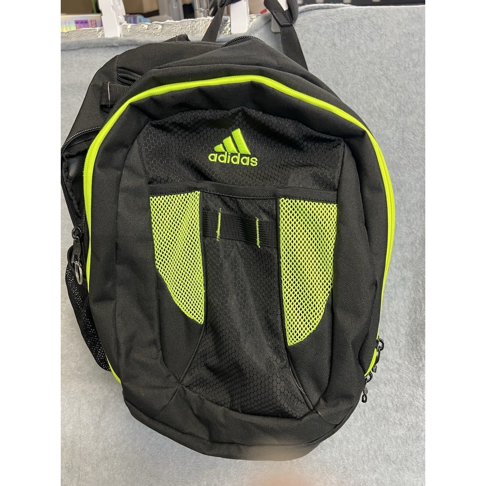 Adidas Backpack Black Neon Lime Green Mesh Pockets Padded Straps Sports School
